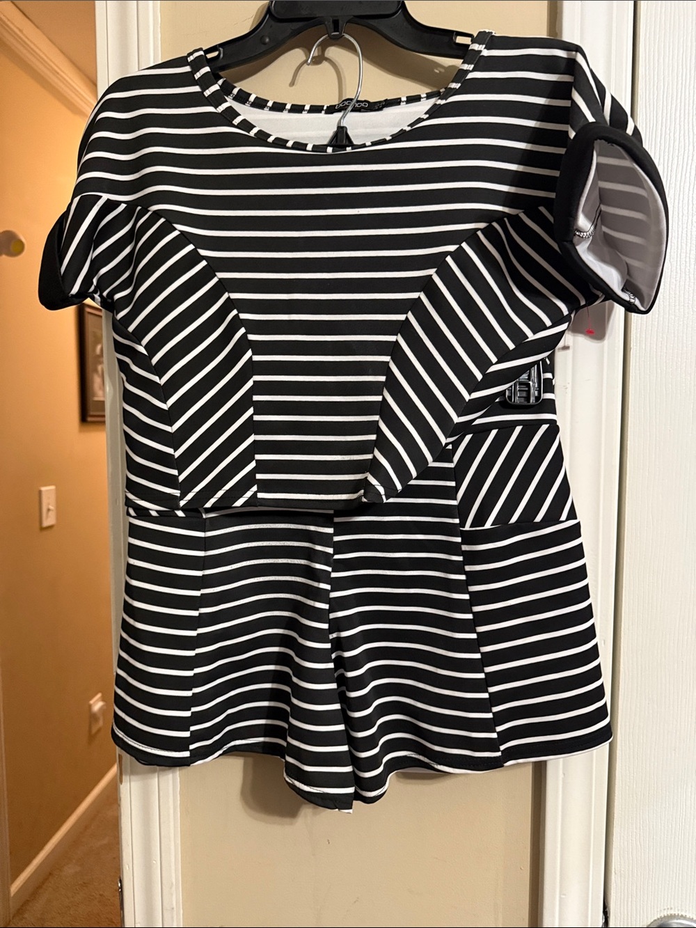NWOT Boohoo Black and White Striped Crop Top with Matching Shorts